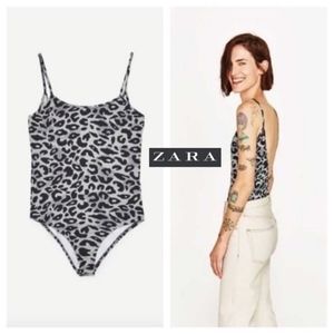 ZARA Animal Print Bodysuit Grey Leopard Cheetah